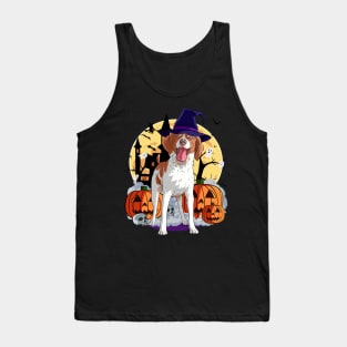 Brittany Dog Cute Witch Halloween Pumpkin Tank Top